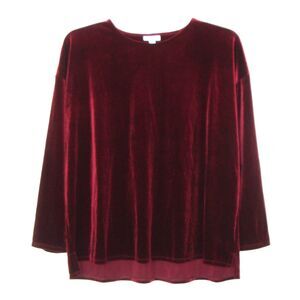 NEW J Jill Dark Red Bordeaux Velvet Round Neck Long Sleeve Top Size L